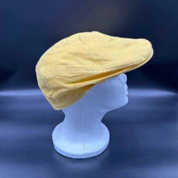 Yellow Hat Flat Cap Newsboy Cabbie Dobbs USA Yellow Gray Stripe Irish Linen L/XL - Picture 3 of 9